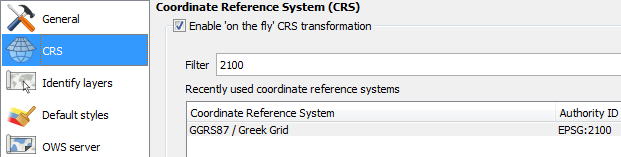 θσδηθφο ζπζηήκαηνο αλαθνξάο (Spatial Reference System Identifier SRID) EPSG: 4326 ηνπ ζπζηήκαηνο αλαθνξάο ζπληεηαγκέλσλ WGS 84 Καηά ηελ Open Geospatial Consortium (OGC) Παηψληαο αξηζηεξφ θιηθ ζην