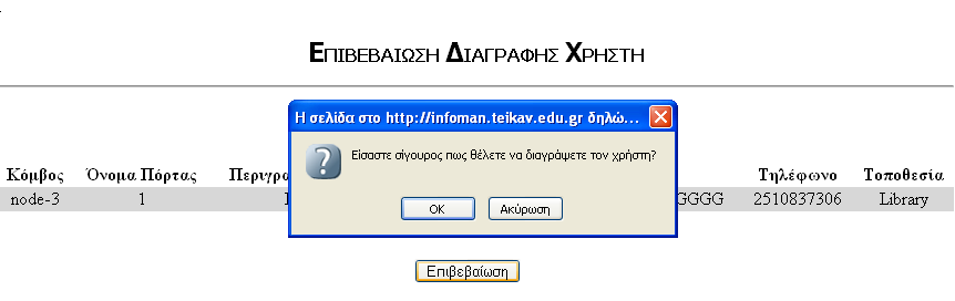 Αν θέλουμε να προσθέσουμε νέο χρήστη τότε πατάμε στο κουμπί Προσθήκη Νέου Χρήστη, αλλιώς επιστρέφουμε στην σελίδα με τους χρήστες που φαίνεται η καινούρια καταχώρηση που μόλις έχουμε κάνει. 11.5.