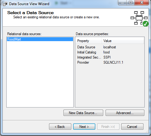 9. Στο Data Sources του project FoodMart βλέπουμε ότι έχει δημιουργηθεί το FoodMart.ds. Στη συνέχεια, θα δημιουργήσουμε ένα Data Source View που θα έχει τα δεδομένα του MovieClick.