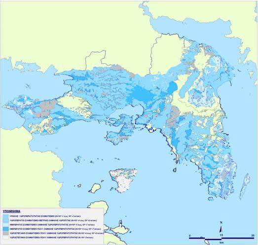 Σχήµα 3.9: Υδρολιθολογικός χάρτης Υδατικού ιαµερίσµατος 06 Κλίµα Το κλίµα µπορεί να χαρακτηριστεί µεσογειακό, µε εξαίρεση τα υψηλά σηµεία, όπου το κλίµα είναι ορεινό.