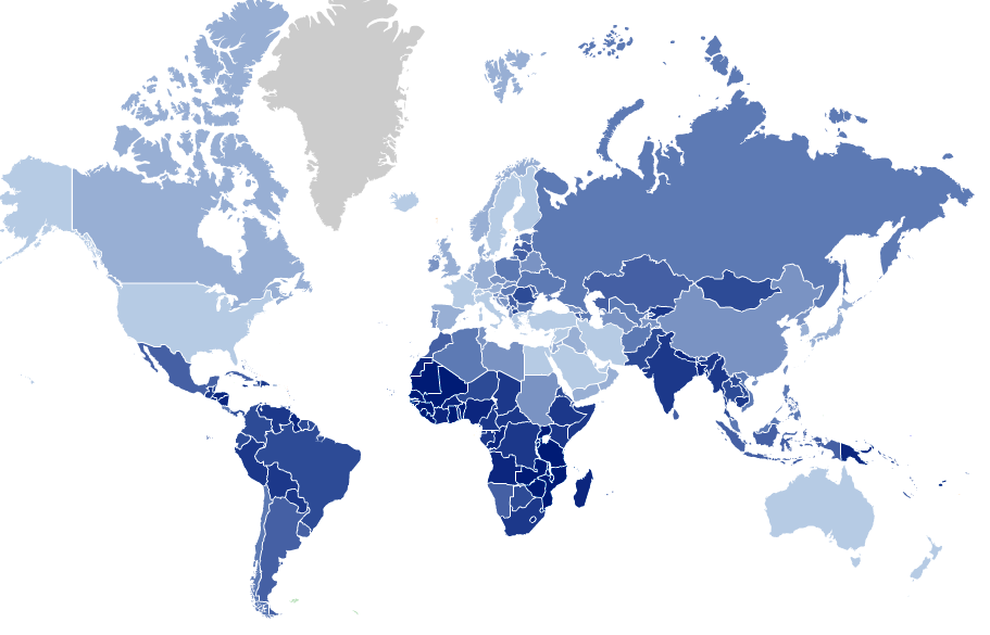 Εκτιμώμενη θνησιμότητα του καρκίνου του τραχήλου της μήτρας σε όλο τον κόσμο το 2008 55 0 1,9 4,9 9,7 17,3 42 Χάρτης 3,5,2: Ηλικία-τυποποιημένα ποσοστά θνησιμότητας ανά 100.