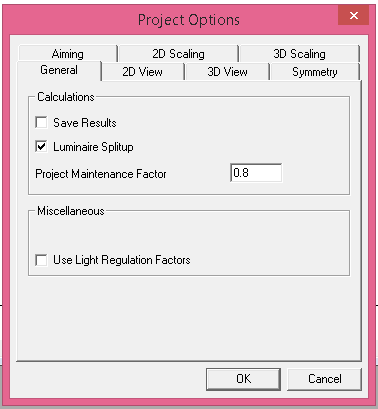 Που φαίνεται παρακάτω στην Εικόνα 17. Εικόνα 17. Καρτέλα Ρυθμίσεων Επιλογών Έργου. Στην περιοχή Γενικά,General ρυθμίζω τον συντελεστή ρύπανσης του φωτισμού μέσω της χρήσης του.