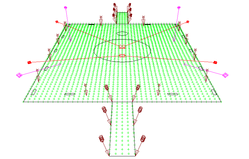 Εικόνα 46. Προσομοίωση πλεγμάτων πλατείας με σιντριβάνι Όπως φαίνεται στην Εικόνα 46 τα πλέγματα προσομοίωσης, εκτίνονται σε όλο το πλάτος της πλατείας καθώς και σε όλο το πλάτος του δρόμου.