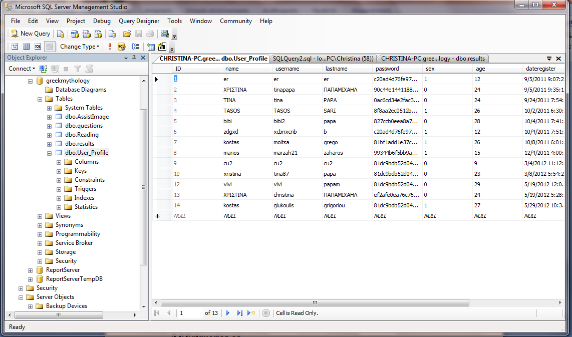 3.5 User_Profile Στον πίνακα (table) dbo.user_profile αποθηκεύονται όλα τα απαραίτητα στοιχεία που σχετίζονται με τον λογαριασμό του κάθε χρήστη. Αποτελείται από τις δέκα ακόλουθες στήλες.