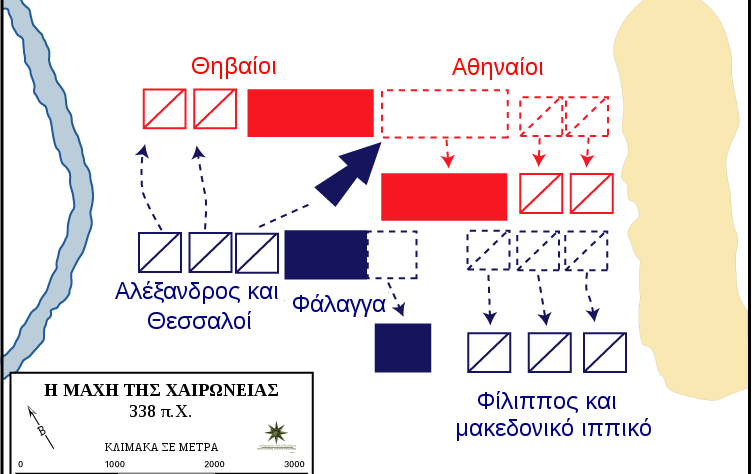 Η μάχη της Χαιρώνειας (338 π. Χ.) Σχεδιαστική αναπαράσταση της μάχης της Χαιρώνειας.