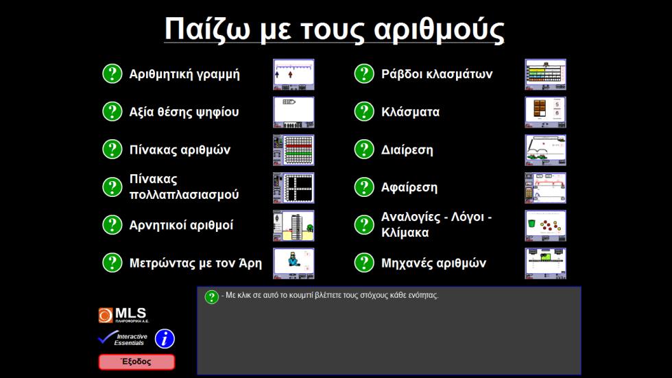 Εφαρμογίδιο «Αριθμητική Γραμμή» Στο λογισμικό «Παίζω με τους αριθμούς» (είναι εγκατεστημένο στους