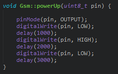 Gsm() Ο constructor της κλάσης παίρνει ως ορίσματα την σειριακή πόρτα στην οποία έχουμε συνδέσει την μονάδα GSM και την ταχύτητα συριακής επικοινωνίας μεταξύ του Arduino και της μονάδας SIM900.