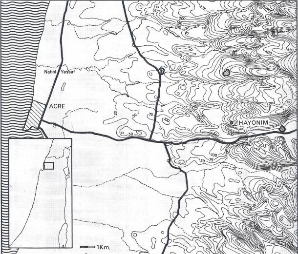 Χάρτης 7. Εικόνα 15. Χάρτης 7. Τοπογραφικό σχέδιο της θέσης - σπήλαιο Hayonim του όρους Carmel στα δυτικά της Γαλιλαίας (Β. Ισραήλ). Πηγή: Goren N. and Bar-Yosef O. 1973, αριθμ. σχεδίου 1, σελ.