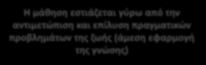 ΕΝΗΛΙΚΑ ΕΚΠΑΙΔΕΥΟΜΕΝΟΥ Η μάθηση εστιάζεται γύρω από την αντιμετώπιση και επίλυση πραγματικών προβλημάτων της