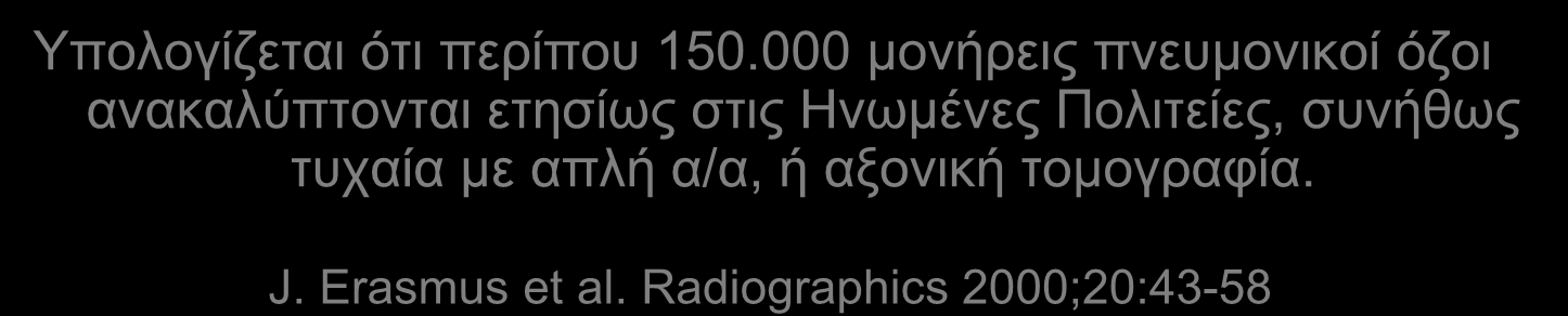 Συνήθως ανακαλύπτεται τυχαία σε απλή α/α ή σε αξονική τομογραφία. Υπολογίζεται ότι περίπου 150.