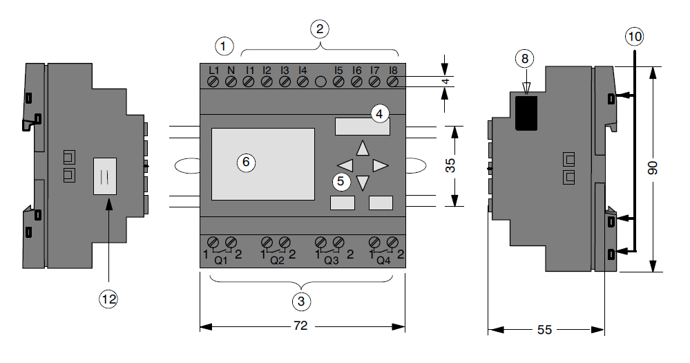 ΔΟΜΗ LOGO Βασική μονάδα 1/4V ή 115/30V (8 είσοδοι, 4 έξοδοι) Ψηφιακή μονάδα επέκτασης (4 είσοδοι και 4 έξοδοι ή 8 είσοδοι και 8 έξοδοι)