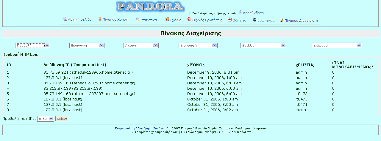 Προβολή συχνών ερωτήσεων (faq) Όταν ο διαχειριστής επιθυμεί να δει τις ερωτήσεις και τις αντίστοιχες απαντήσεις που θα υπάρχουν στην υπηρεσία FAQ του συστήματος, επιλέγει από το πρώτο μενού του