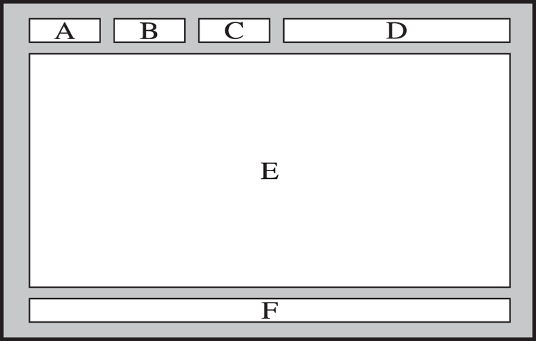 Τυπική σελίδα teletext Τμήμα Περιεχόμενα A B C D E F Αριθμός επιλεγμένης σελίδας. Ταυτότητα εκπεμπόμενου καναλιού.