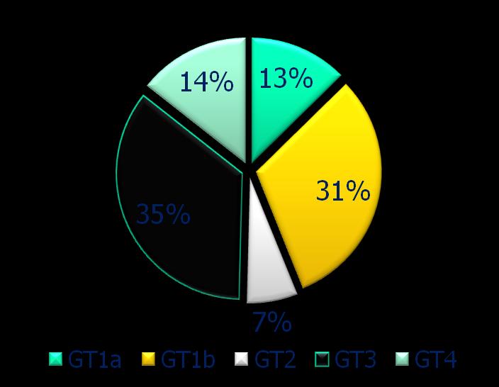 Γονότσπος HCV-1: Most Common GT1: 44% (incidence decreasing) GT2: 6% GT3: 35% (incidence increasing due to IVDUs) GT4: 14% Raptopoulou M et al, Hippokratia