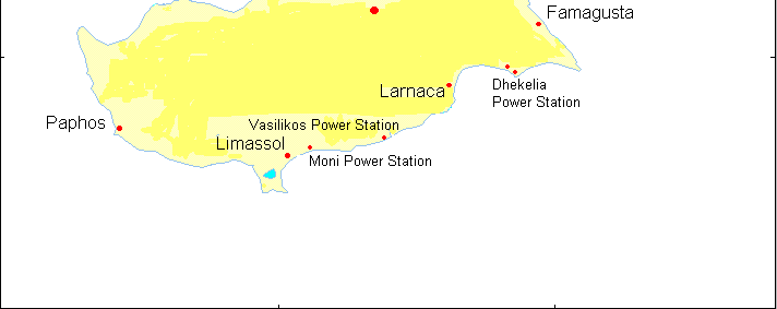 The electricity sector in Cyprus Present generation system Steam turbines: HFO Gas turbines: diesel 6x60MWe