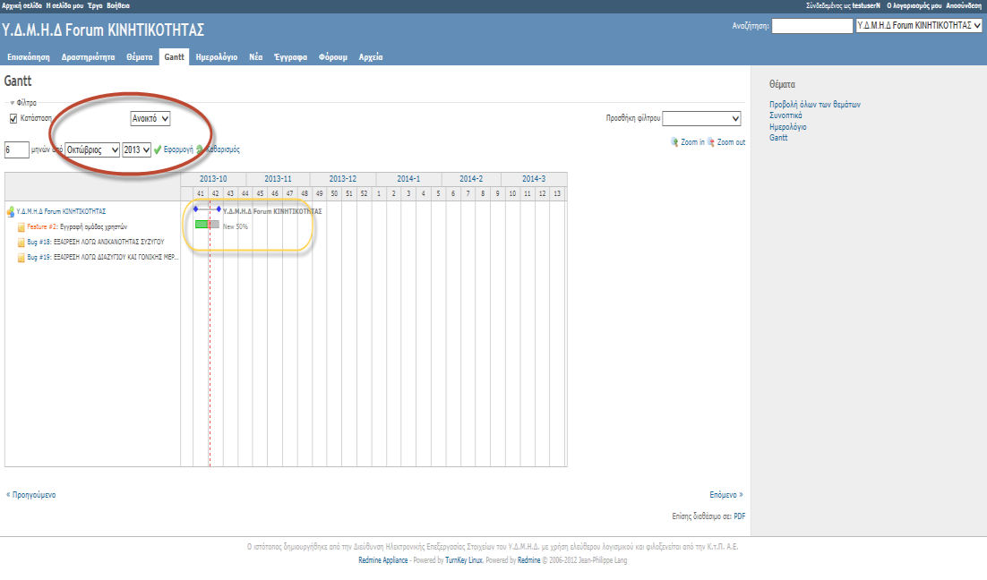 4.2 Gantt Στην καρτέλα «Gantt» (Εικόνα 14) ο χρήστης έχει τη δυνατότητα να παρακολουθήσει την