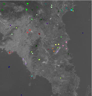 (α) (β) Εικόνα 36 : (α) Τα πολύγωνα ελέγχου για τη δημιουργία της αληθούς εικόνας, (β) Η αληθής εικόνα. Όμως μια ταξινόμηση δεν έχει ολοκληρωθεί, μέχρι να εκτιμηθεί η ακρίβειά της.