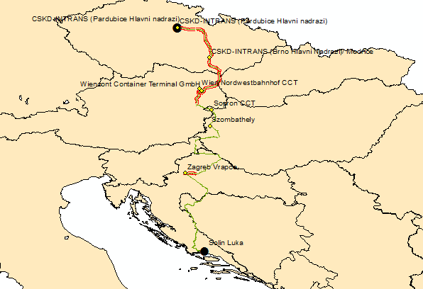 5.3.6 Λιμένας Σπλιτ-Τσεχία Σιδ. Σταθμός Παρντουμπίτσας Η συντομότερη χιλιομετρικά διαδρομή από το λιμάνι του Σπλιτ στο σταθμό Pardubice έχει συνολικό μήκος 1140 χιλιόμετρα.