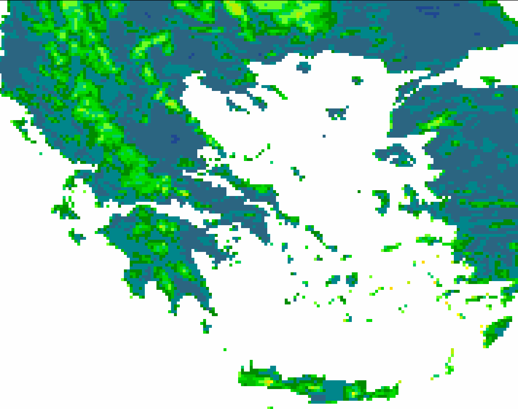 (α) Ιανουάριος 2001 2005 (β) Απρίλιος 2001 2005 (γ) Ιούλιος 2001 2005 (δ) October 2001 2005 ΣΧΗΜΑ 2. Χωρική κατανομή του PW με βάση καταγραφές του AVHRR.