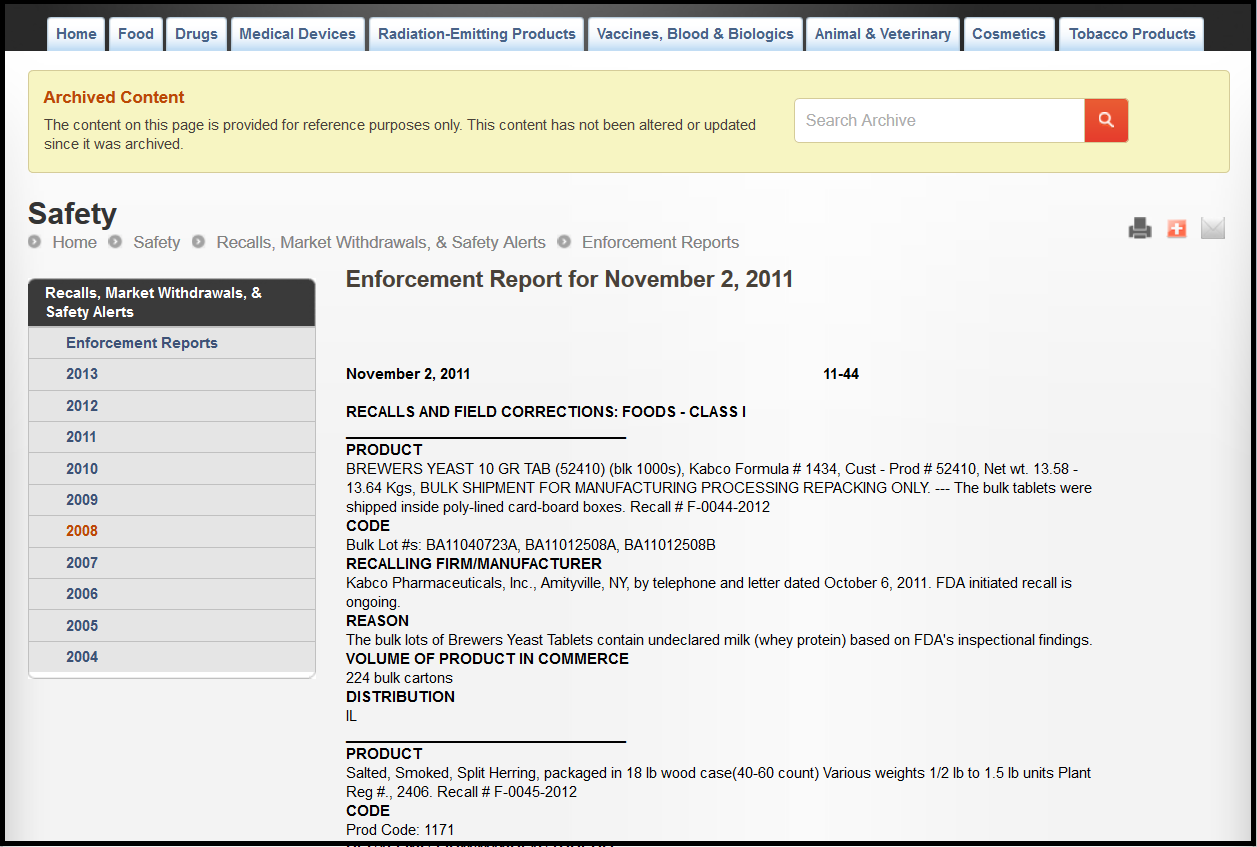 Reports - Enforcement Reports τα οποία είναι αναφορές σε μηνιαία βάση πάνω σε διαφόρων ειδών προϊόντα.