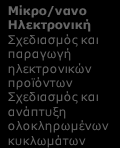 Μίκρο/νανο Ηλεκτρονική Σχεδιασμός και παραγωγή ηλεκτρονικών προϊόντων Σχεδιασμός και ανάπτυξη ολοκληρωμένων κυκλωμάτων Τομέας: Νανοτ/γία Δίκτυα Αισθητήρων Κατασκευή αισθητήρων Κατασκευή δικτυακού