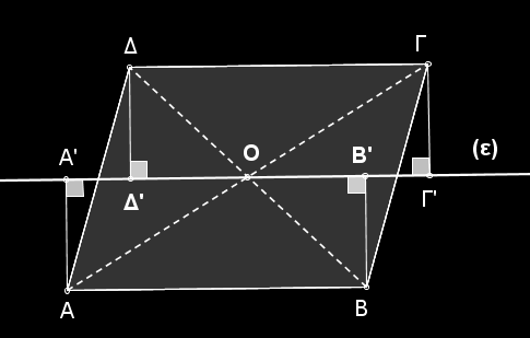 τραπέζιο και OO είναι η διάμεσός του. Άρα: 6. BB OO 4 β) Οι αποστάσεις είναι ίσες. Πράγματι, η ευθεία () διέρχεται από το κέντρο του παραλληλογράμμου και έστω ότι είναι παράλληλη στις AB,.