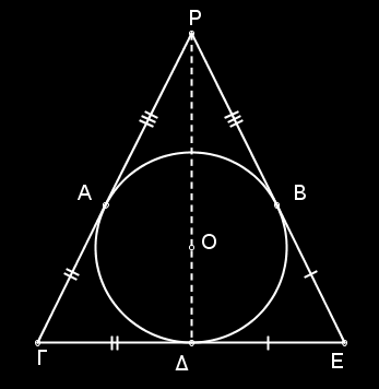 Οπότε το είναι τετράγωνο αφού έχει όλες τις πλευρές του ίσες, κάθετες διαγώνιες και μία ορθή γωνία 9. ΘΕΜΑ 378 Έστω ότι ο κύκλος ( O, ) εφάπτεται των πλευρών του τριγώνου PE στα σημεία A, και B.