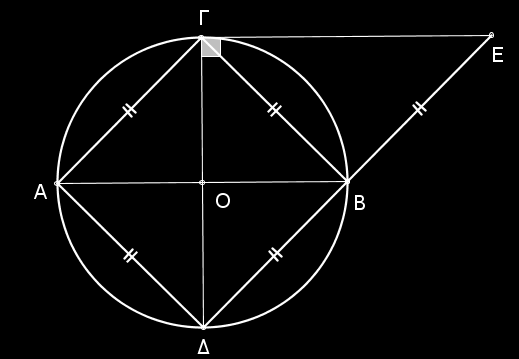A B ABE (από υπόθεση) A EB (η γωνία εγγεγραμμένου τετραπλεύρου είναι ίση με την απέναντι εξωτερική). Άρα τα τρίγωνα είναι ίσα (Π-Γ-Π). α. ii) Από την ισότητα των τριγώνων προκύπτει ότι. ˆ ˆ E.