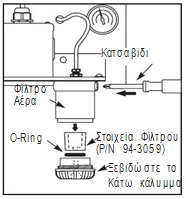 Φίλτρο λαδιού μηχανής Το φίλτρο λαδιού μηχανής είναι ένα μεταλλικό φίλτρο 25-micron (94-3059). Συνιστάται η αντικατάσταση του κάθε χρόνο ή κάθε 2000 ώρες λειτουργίας του μηχανήματος.