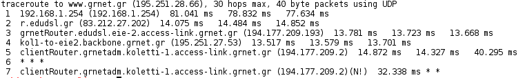 Όταν εκτελέσουμε την εντολή traceroute, μπορεί ορισμένες φορές να δούμε κάποιους κόμβους που δεν έχουν όνομα και IP αλλά μόνο αστερίσκους.