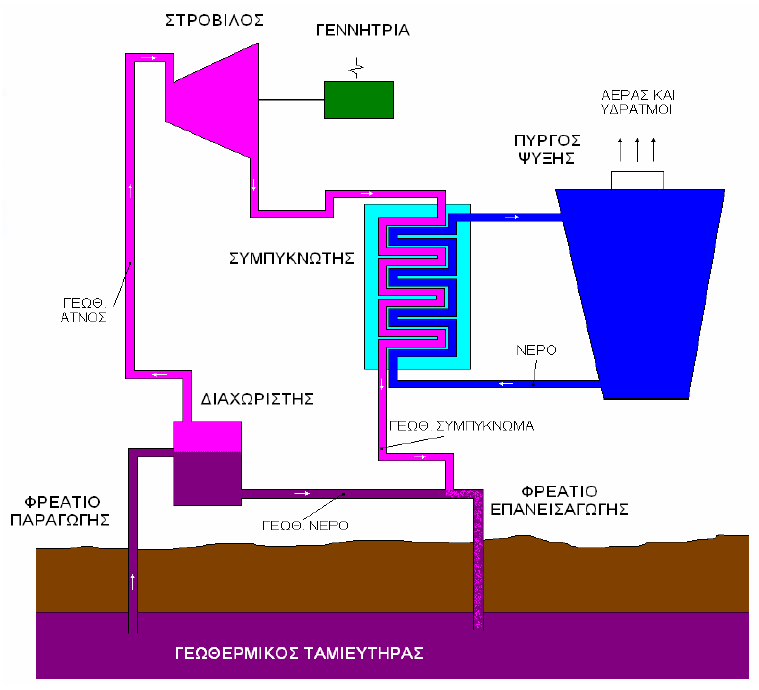 ΚΕΦΑΛΑΙΟ 5 ΜΕΤΑΤΡΟΠΗ ΤΗΣ ΓΕΩΘΕΡΜΙΚΗΣ ΕΝΕΡΓΕΙΑΣ ΣΕ ΗΛΕΚΤΡΙΚΗ ΕΝΕΡΓΕΙΑ Οι συμβατικοί ατμοστρόβιλοί σε διατάξεις ξηρού ατμού έχουν ως απαίτηση γεωθερμικά πεδία με ατμό ελάχιστης θερμοκρασίας 150 C.