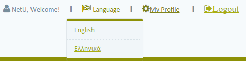 Αφού ο χρήστης έχει περάσει το πρώτο στάδιο και εισέλθει στο Σύστημα, εμφανίζεται το μενού που αντιστοιχεί στο ρόλο του. Στο πάνω δεξί μέρος της κεντρικής σελίδας, εμφανίζεται το όνομα του χρήστη.