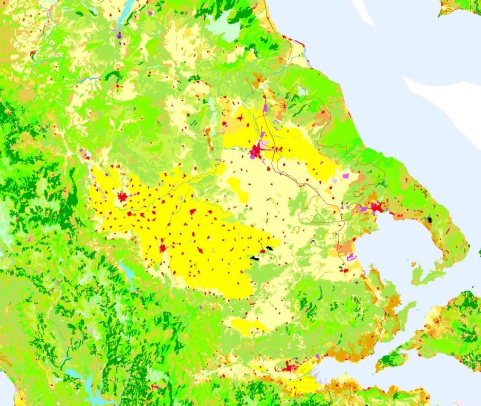 Υδ ρο μ έν τω ρ 1.2.1 Επιβλεπόμενη ταξινόμηση Σχήμα 3. CLC 2000 για την περιοχή της Θεσσαλίας. Τα όρια της λεκάνης απορροής της Λίμνης Κάρλας είναι yr ig ht - σκιασμένα με κόκκινο χρώμα.