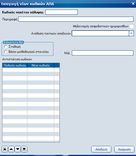 Atlantis Entry ERP Payroll III 294 ΑΠΔ (νέοι κωδικοί) Νέοι κωδικοί ΑΠΔ Με την επιλογή αυτή ορίζετε και διαχειρίζεστε νέους κωδικούς ΑΠΔ.