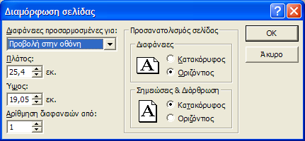 ΚΕΦΑΛΑΙΟ 7 ιαµόρφωση σελίδας & Εκτυπώσεις Οι εκτυπώσεις στο PowerPoint δεν είναι µία απλή υπόθεση λόγω των πολλών αντικειµένων εκτύπωσης που διαθέτει. 1.