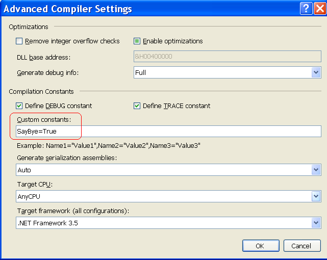 Advanced Compile Options Conditional compilation Build output path: που θα δηµιουργηθεί το output (bin\debug ή bin/release) Compile Options (Eρώτηµα 2.4).