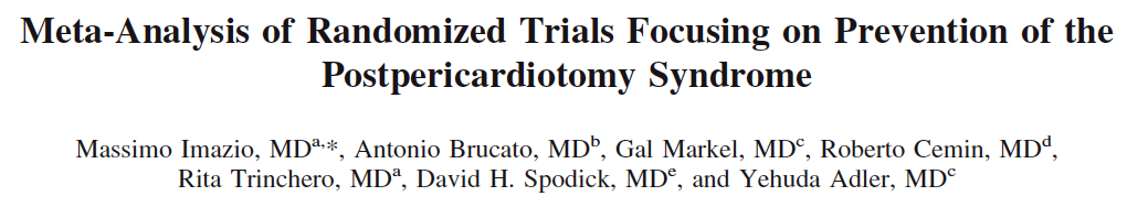 Colchicine vs. placebo 2 RCTs enrolling 471 patients Methylprednisolone vs. placebo Aspirin vs.