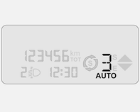 82 Όργανα και χειριστήρια Οθόνη κιβωτίου ταχυτήτων Το πρόγραμμα λειτουργίας και η επιλεγμένη σχέση στο ημιαυτόματο κιβώτιο ταχυτήτων εμφανίζεται στο πλαίσιο ενδείξεων του κιβωτίου ταχυτήτων.