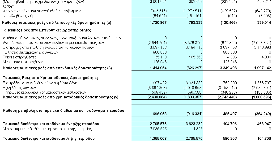 Κατάσταση ταµειακών ροών (ποσά σε ευρώ) Τυχόν