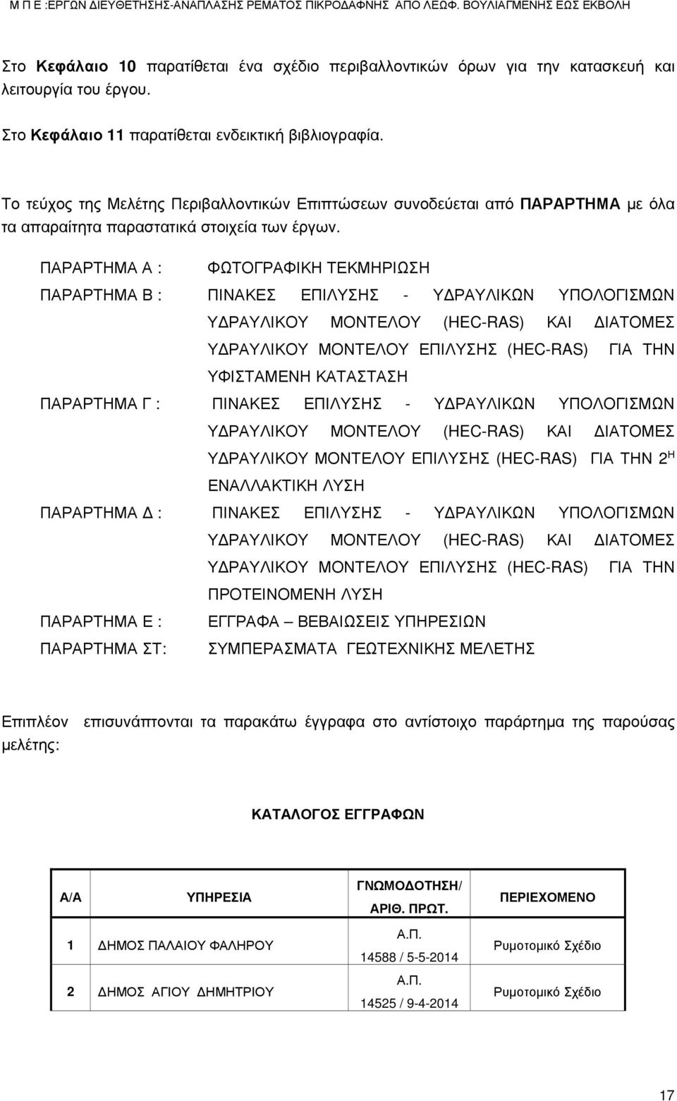 ΠΑΡΑΡΤΗΜΑ Α : ΦΩΤΟΓΡΑΦΙΚΗ ΤΕΚΜΗΡΙΩΣΗ ΠΑΡΑΡΤΗΜΑ Β : ΠΙΝΑΚΕΣ ΕΠΙΛΥΣΗΣ - ΥΔΡΑΥΛΙΚΩΝ ΥΠΟΛΟΓΙΣΜΩΝ ΥΔΡΑΥΛΙΚΟΥ ΜΟΝΤΕΛΟΥ (HEC-RAS) ΚΑΙ ΔΙΑΤΟΜΕΣ ΥΔΡΑΥΛΙΚΟΥ ΜΟΝΤΕΛΟΥ ΕΠΙΛΥΣΗΣ (HEC-RAS) ΓΙΑ ΤΗΝ ΥΦΙΣΤΑΜΕΝΗ