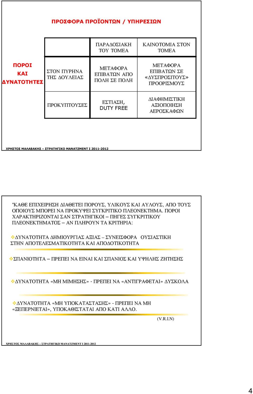 ΠΟΡΟΙ ΧΑΡΑΚΤΗΡΙΖΟΝΤΑΙ ΣΑΝ ΣΤΡΑΤΗΓΙΚΟΙ ΠΗΓΕΣ ΣΥΓΚΡΙΤΙΚΟΥ ΠΛΕΟΝΕΚΤΗΜΑΤΟΣ ΑΝ ΠΛΗΡΟΥΝ ΤΑ ΚΡΙΤΗΡΙΑ: ΥΝΑΤΟΤΗΤΑ ΗΜΙΟΥΡΓΙΑΣ ΑΞΙΑΣ ΣΥΝΕΙΣΦΟΡΑ ΟΥΣΙΑΣΤΙΚΗ ΣΤΗΝ ΑΠΟΤΕΛΕΣΜΑΤΙΚΟΤΗΤΑ ΚΑΙ ΑΠΟ ΟΤΙΚΟΤΗΤΑ