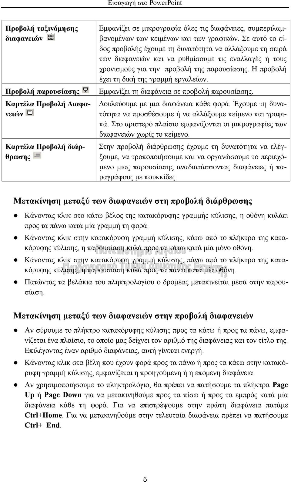 Η προβολή έχει τη δική της γραµµή εργαλείων. Εµφανίζει τη διαφάνεια σε προβολή παρουσίασης. ουλεύουµε µε µια διαφάνεια κάθε φορά.