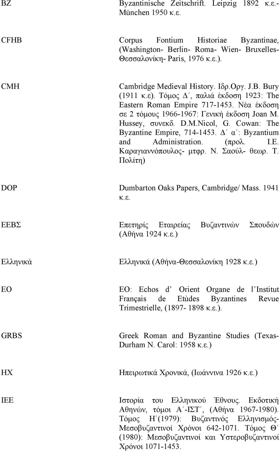 M.Nicol, G. Cowan: The Byzantine Empire, 714-1453. Δ α : Byzantium and Administration. (προλ. Ι.Ε. Καραγιαννόπουλος- μτφρ. Ν. Σαούλ- θεωρ. Τ. Πολίτη) DOP Dumbarton Oaks Papers, Cambridge/ Mass.