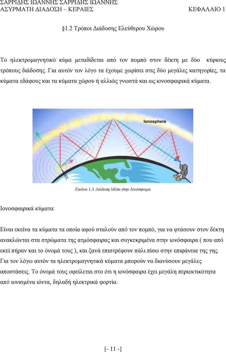 3 Διάδοση Μέσα στην Ιονόσφαιρα Ιονοσφαιρικά κύματα: Είναι εκείνα τα κύματα τα οποία αφού σταλούν από τον πομπό, για να φτάσουν στον δέκτη ανακλώνται στα στρώματα της ατμόσφαιρας και συγκεκριμένα στην