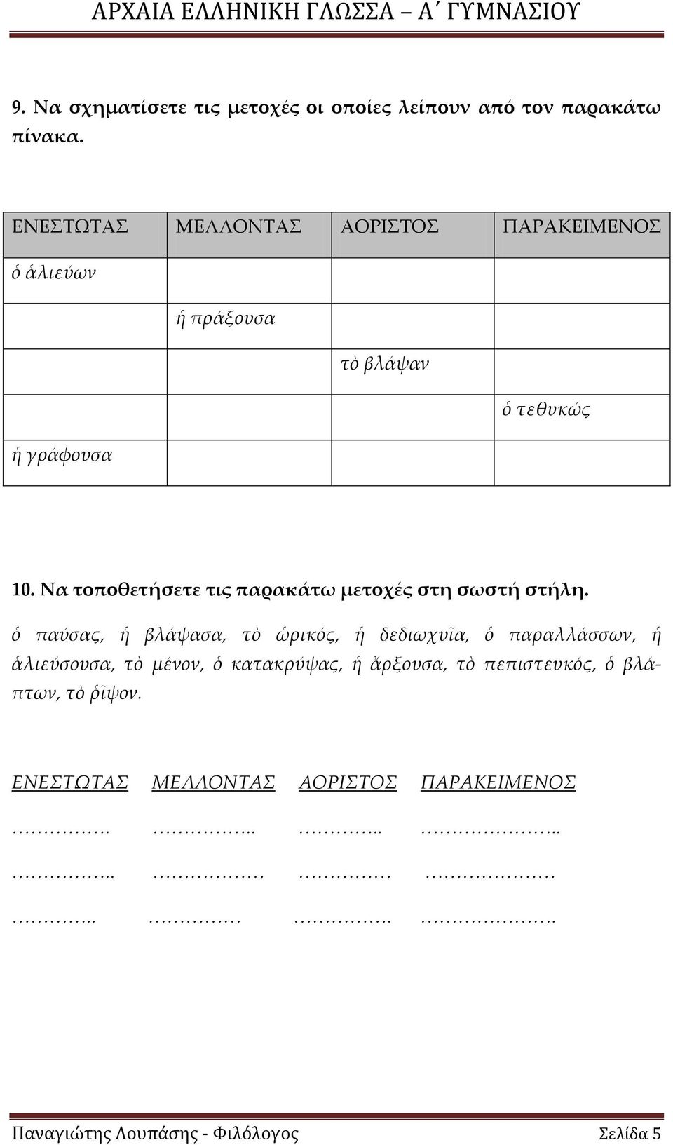 Να τοποθετήσετε τις παρακάτω μετοχές στη σωστή στήλη.