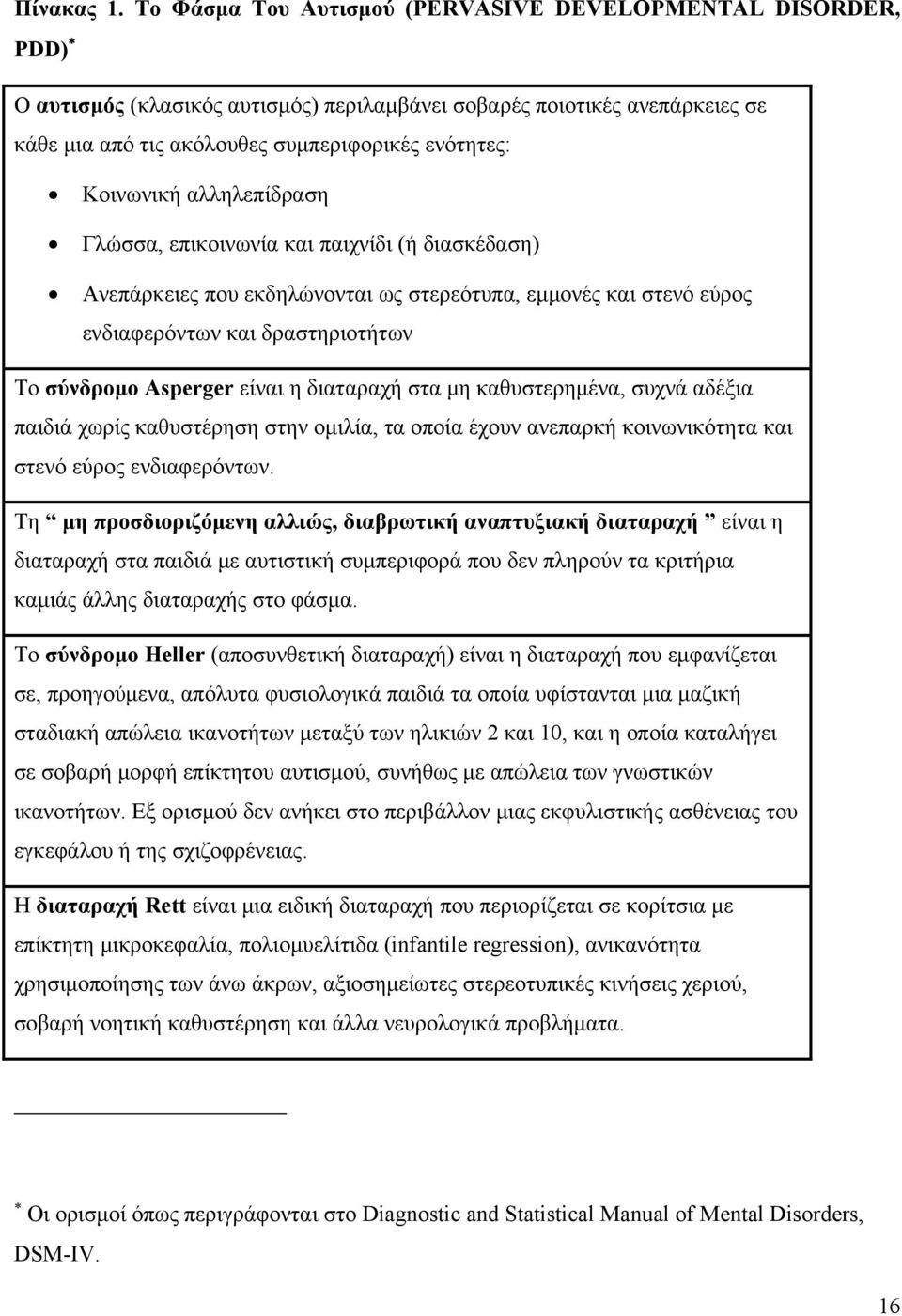 Κοινωνική αλληλεπίδραση Γλώσσα, επικοινωνία και παιχνίδι (ή διασκέδαση) Ανεπάρκειες που εκδηλώνονται ως στερεότυπα, εμμονές και στενό εύρος ενδιαφερόντων και δραστηριοτήτων Το σύνδρομο Asperger είναι