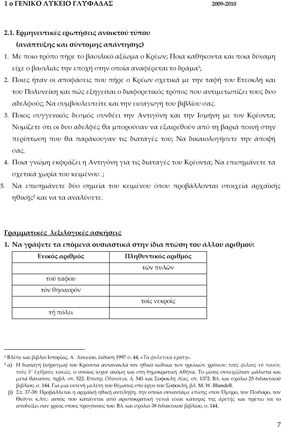 Ποιες ήταν οι αποφάσεις που πήρε ο Κρέων σχετικά με την ταφή του Ετεοκλή και του Πολυνείκη και πώς εξηγείται ο διαφορετικός τρόπος που αντιμετωπίζει τους δυο αδελφούς; Να συμβουλευτείτε και την