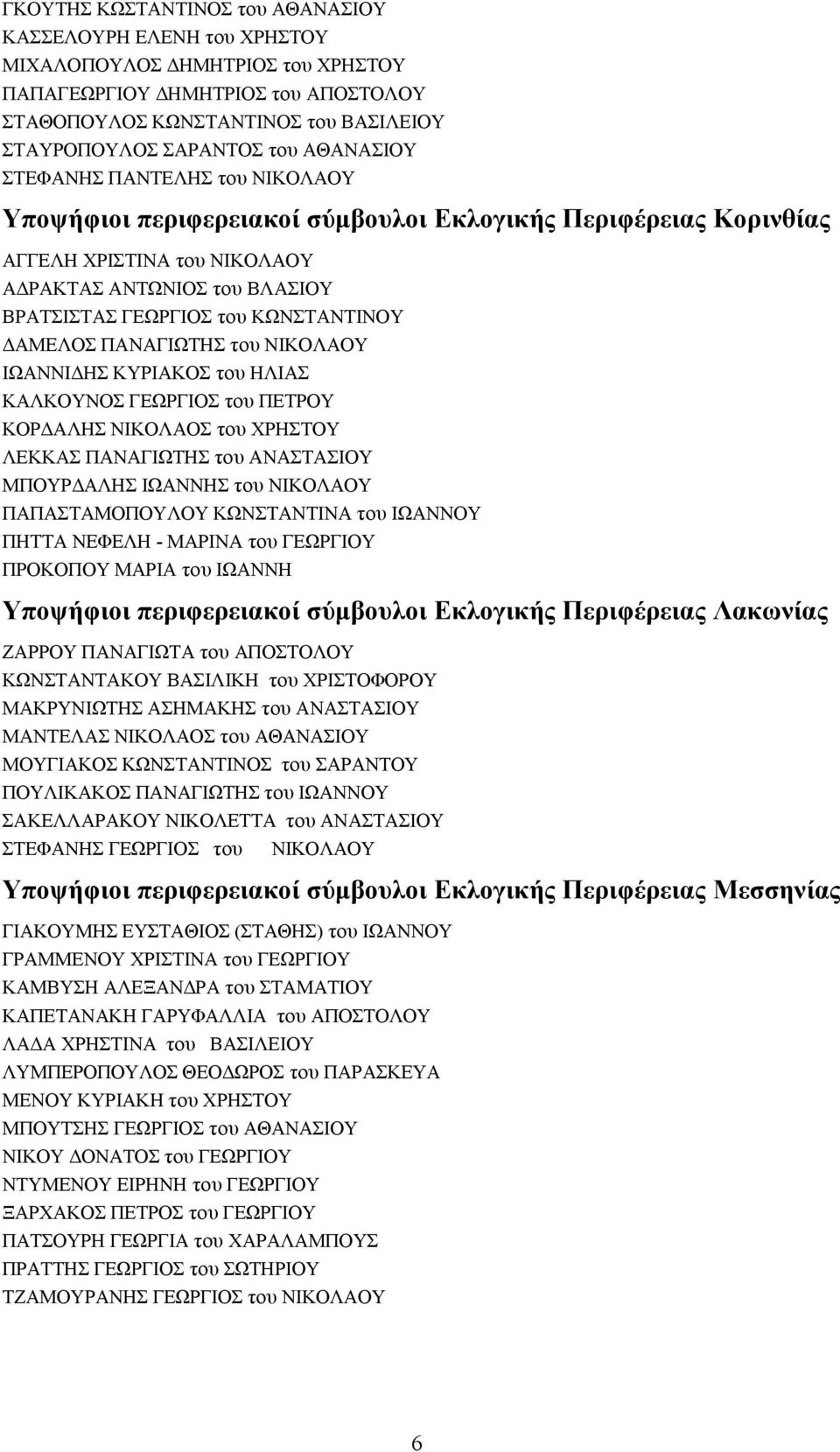 ΚΩΝΣΤΑΝΤΙΝΟΥ ΔΑΜΕΛΟΣ ΠΑΝΑΓΙΩΤΗΣ του ΝΙΚΟΛΑΟΥ ΙΩΑΝΝΙΔΗΣ ΚΥΡΙΑΚΟΣ του ΗΛΙΑΣ ΚΑΛΚΟΥΝΟΣ ΓΕΩΡΓΙΟΣ του ΠΕΤΡΟΥ ΚΟΡΔΑΛΗΣ ΝΙΚΟΛΑΟΣ του ΧΡΗΣΤΟΥ ΛΕΚΚΑΣ ΠΑΝΑΓΙΩΤΗΣ του ΑΝΑΣΤΑΣΙΟΥ ΜΠΟΥΡΔΑΛΗΣ ΙΩΑΝΝΗΣ του ΝΙΚΟΛΑΟΥ