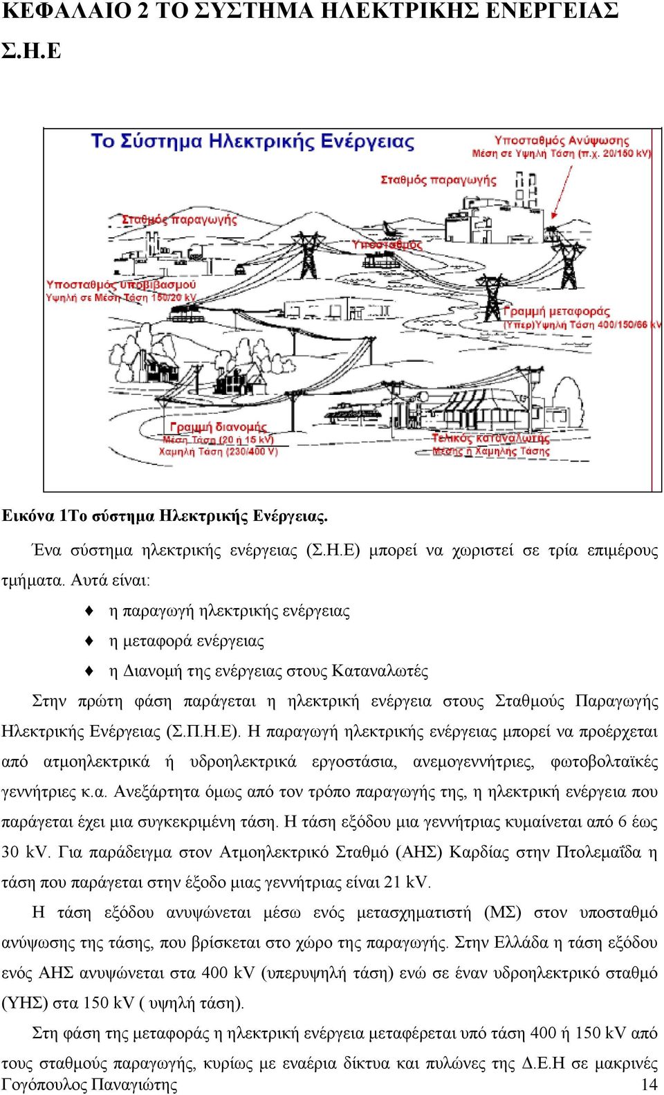 (Σ.Π.Η.Ε). Η παραγωγή ηλεκτρικής ενέργειας μπορεί να προέρχεται από ατμοηλεκτρικά ή υδροηλεκτρικά εργοστάσια, ανεμογεννήτριες, φωτοβολταϊκές γεννήτριες κ.α. Ανεξάρτητα όμως από τον τρόπο παραγωγής της, η ηλεκτρική ενέργεια που παράγεται έχει μια συγκεκριμένη τάση.