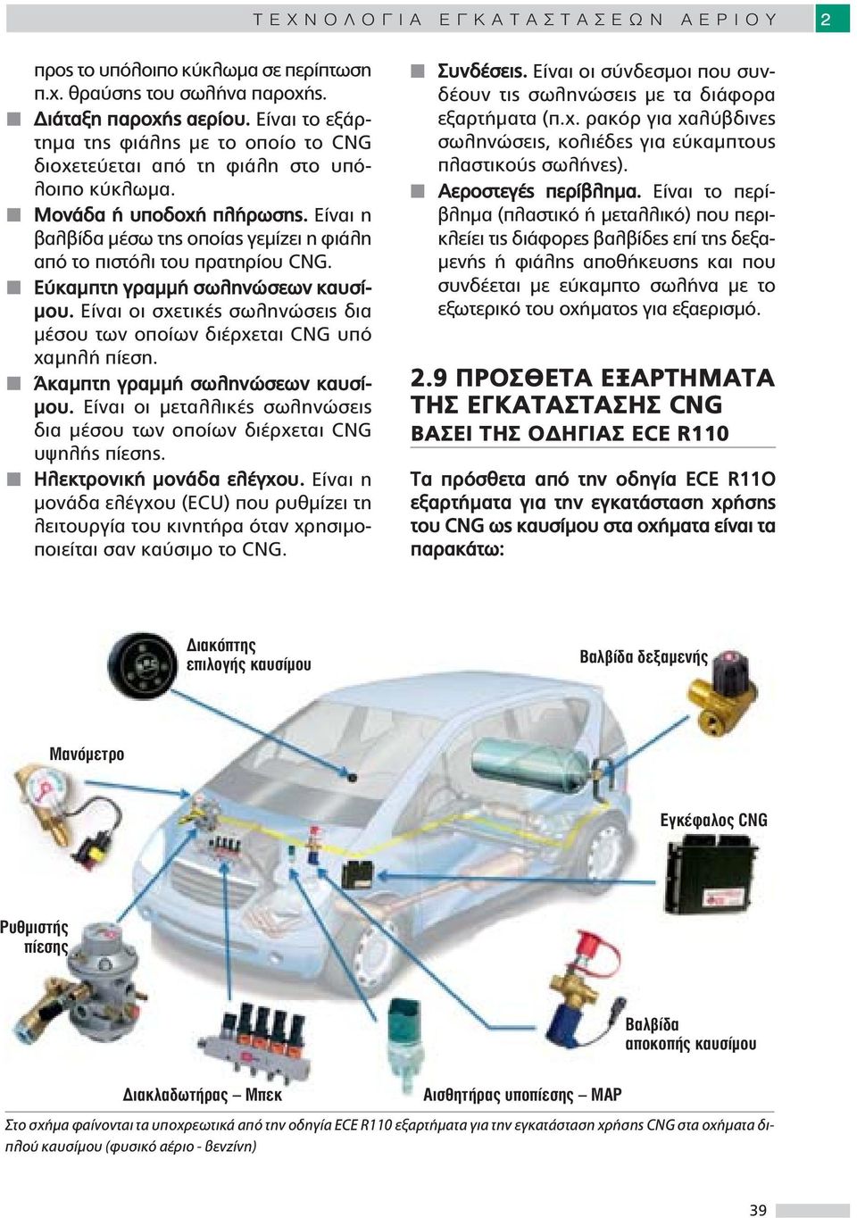 Είναι η βαλβίδα μέσω της οποίας γεμίζει η φιάλη από το πιστόλι του πρατηρίου CNG. n Εύκαμπτη γραμμή σωληνώσεων καυσίμου.